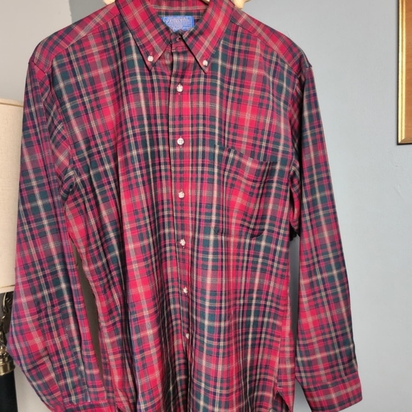 Vintage 60s 70s Pendleton Wool Plaid Button Down Shirt Mens Medium Red USA - Picture 2 of 10